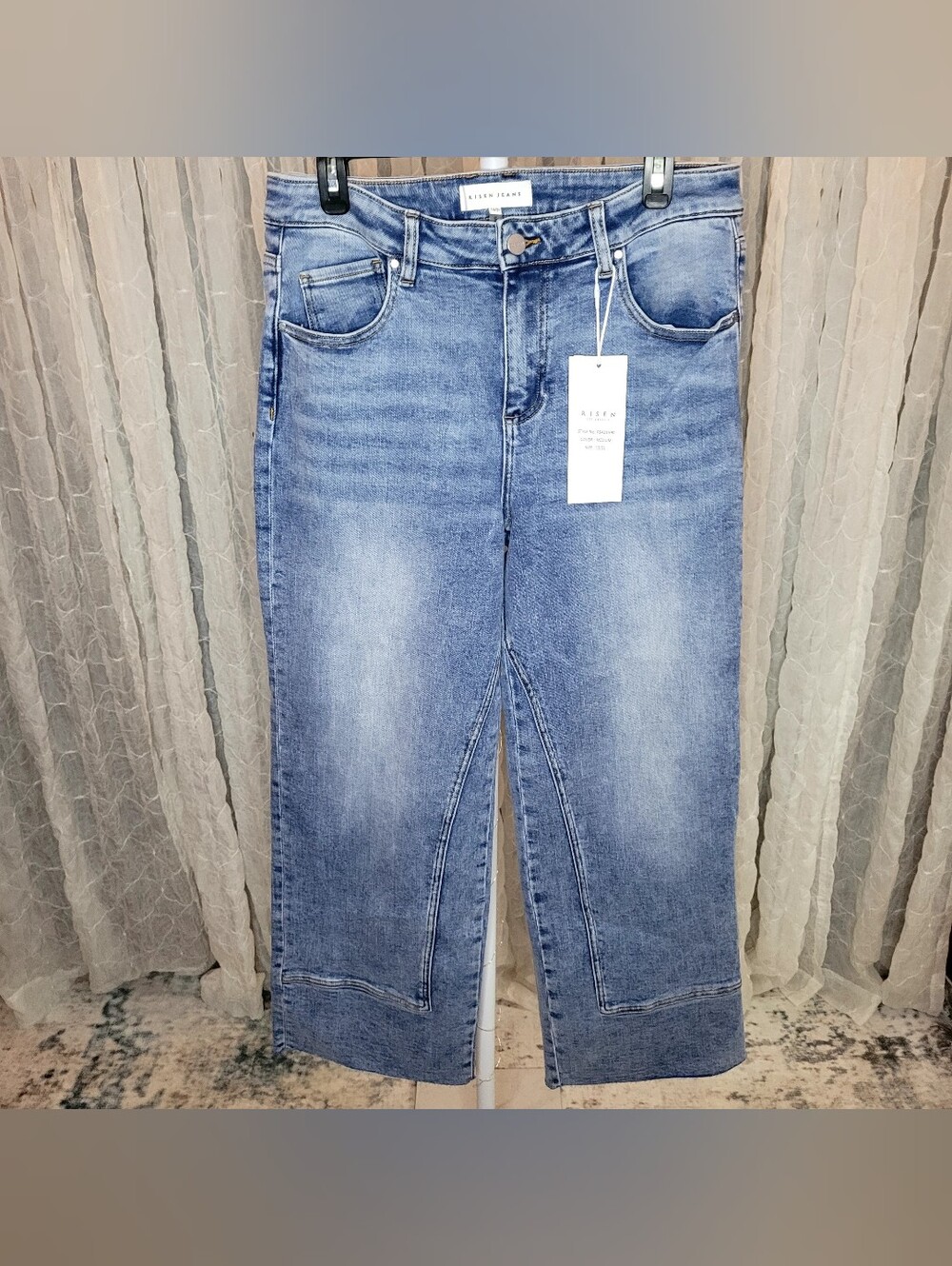 Risen Paneled High Rise Barrel Wide Leg Cropped Ankle Denim Jeans 13 31